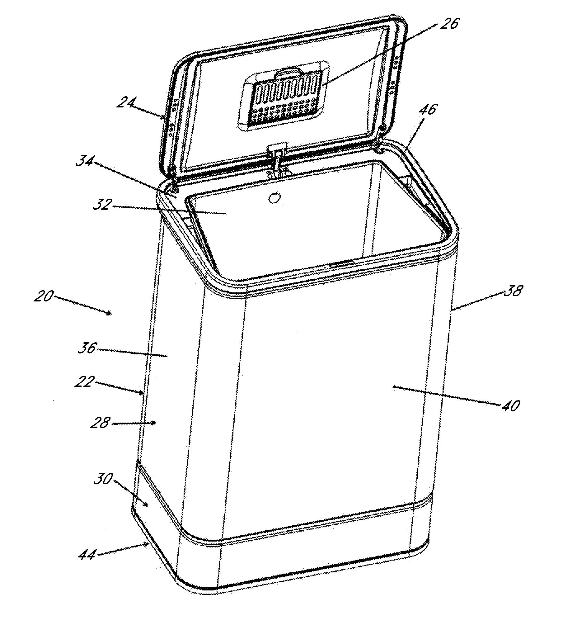 Trash can with power operated lid