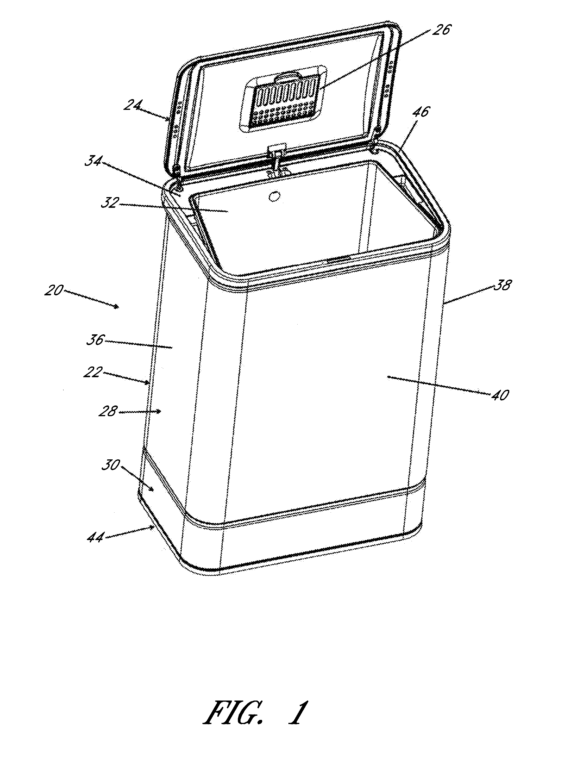 Trash can with power operated lid