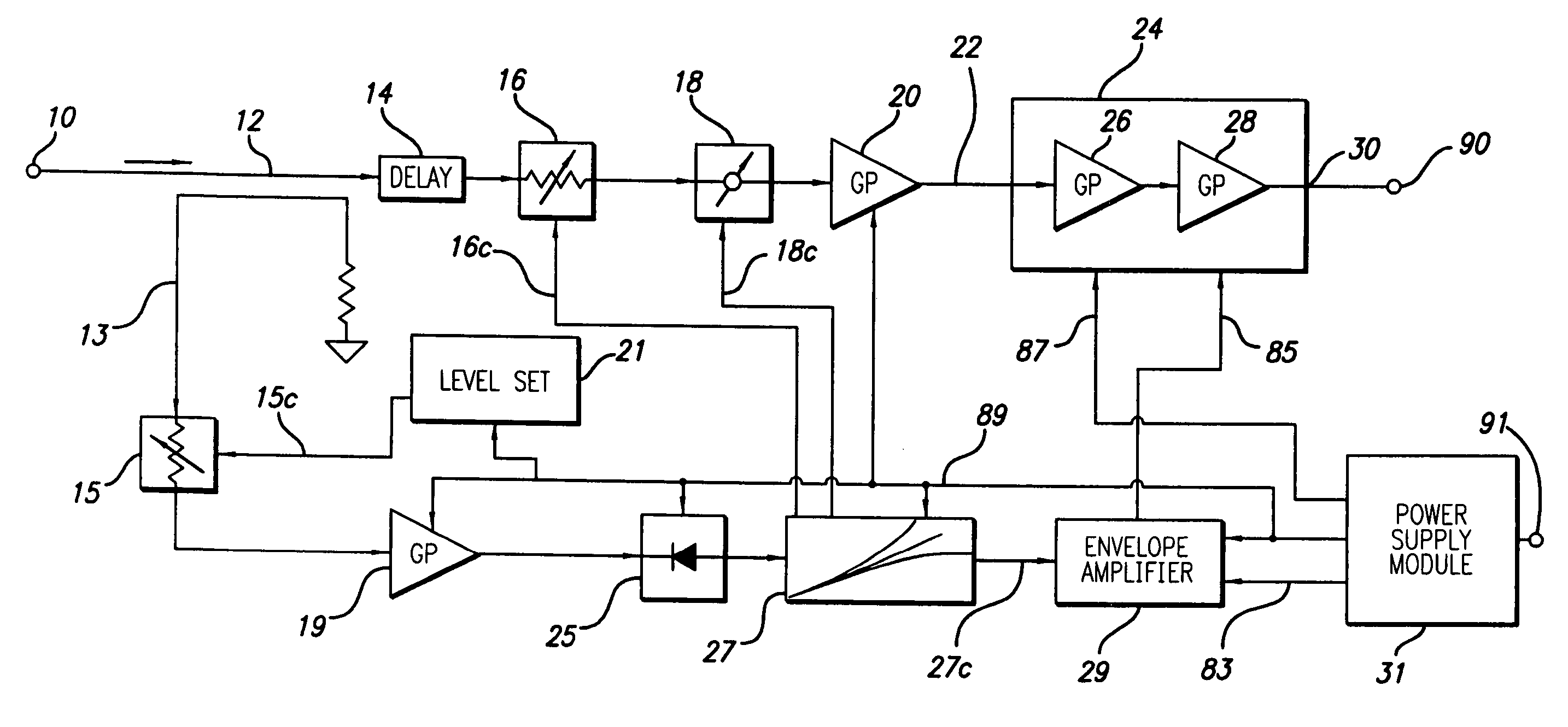 Constant gain nonlinear envelope tracking high efficiency linear amplifier