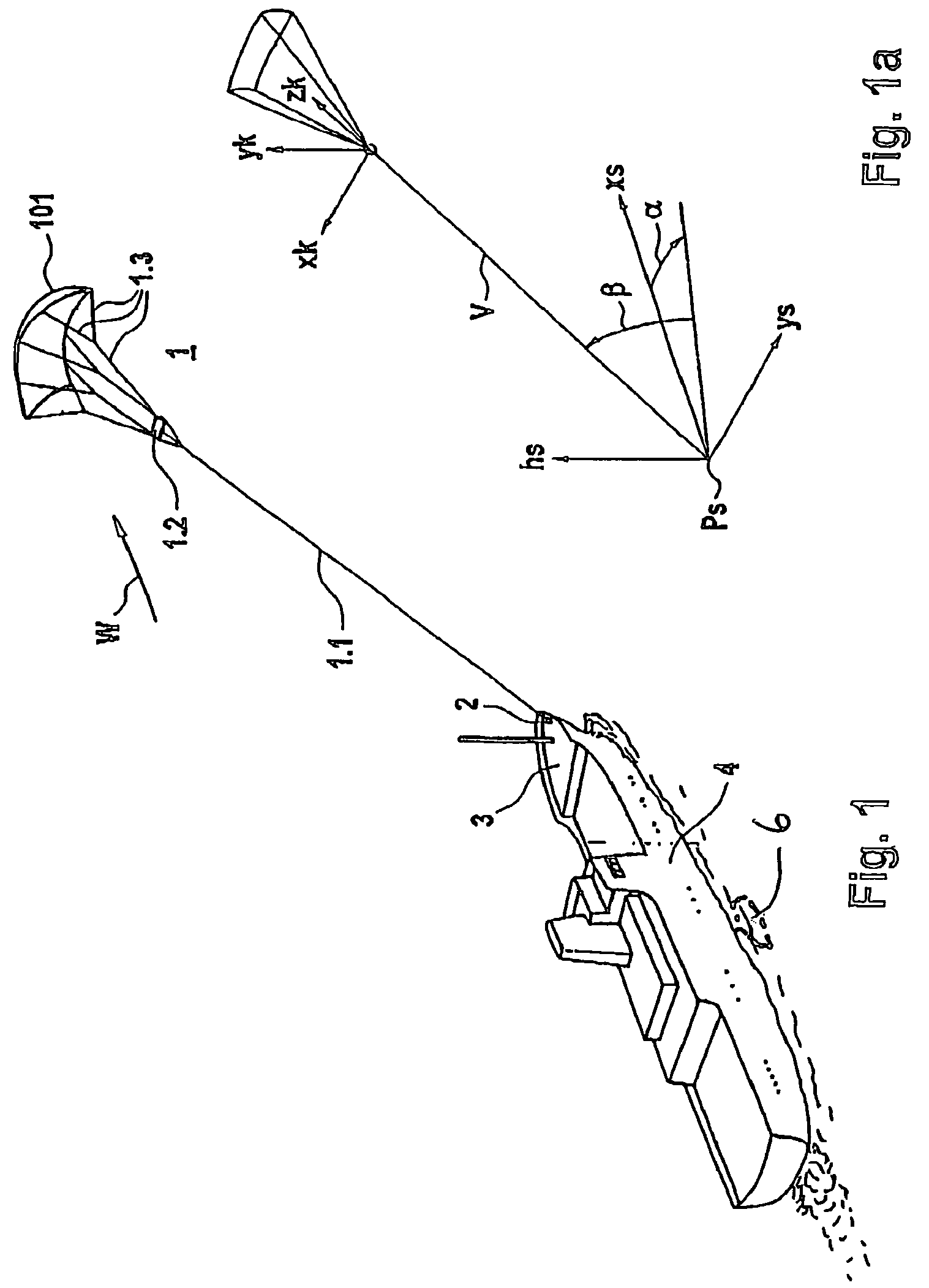 Positioning device for a free-flying kite-type wind-attacked element in a wind-powered watercraft