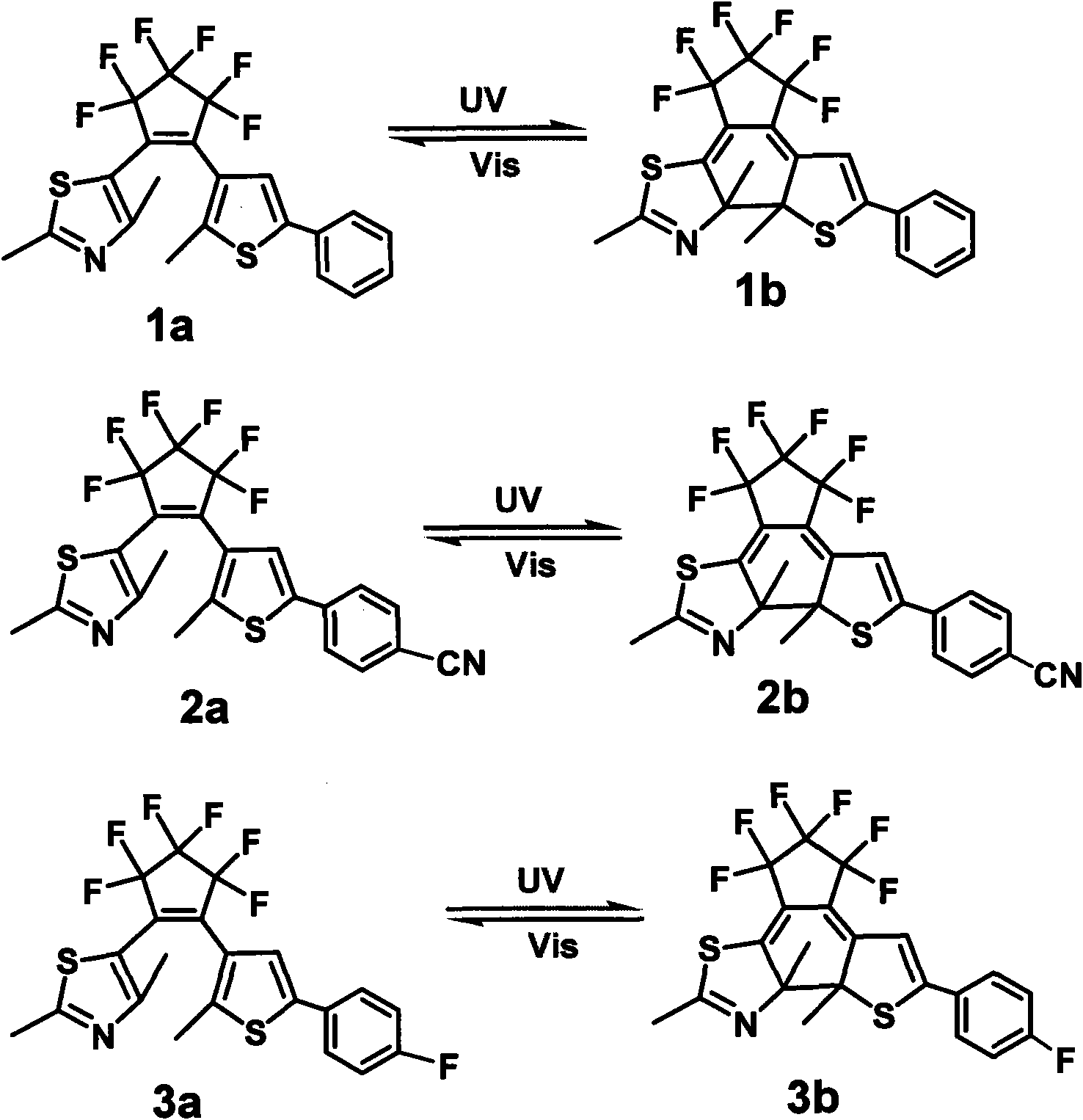 Photochromic thiophene-thiazole heterocycle hybrid asymmetric perfluorocyclopentene compound, preparation method and application