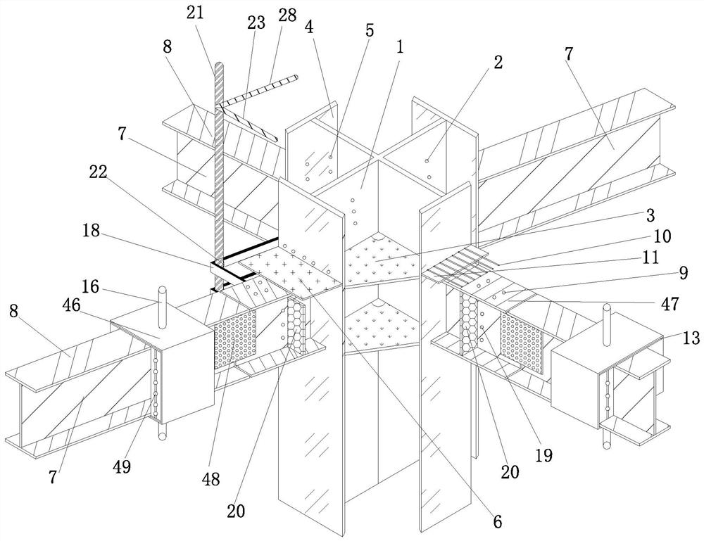 Stiff structure beam-column joint and construction method