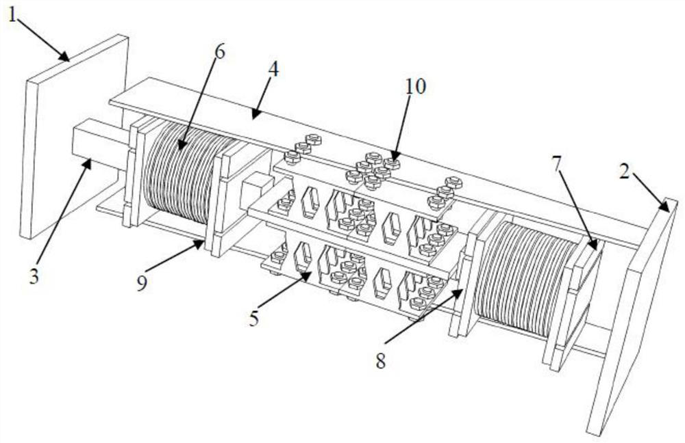 X-shaped soft steel energy dissipation device with assembled self-resetting combined disc spring