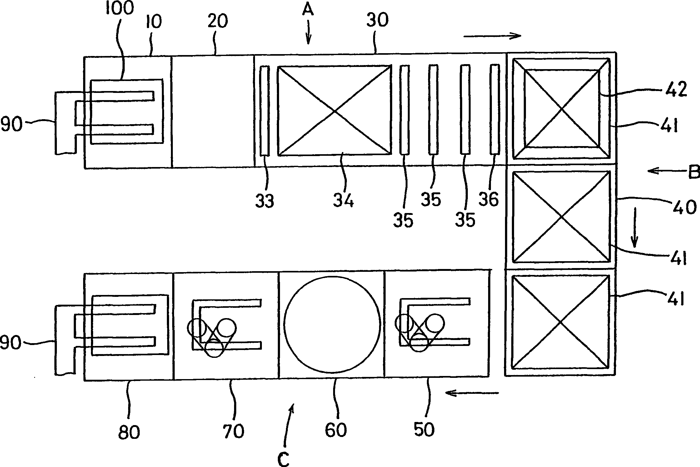 Oscillating shower transfer type substrate treatment device