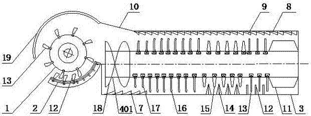 Combined threshing separation device of transverse tangential flow roller and longitudinal dual axial flow roller