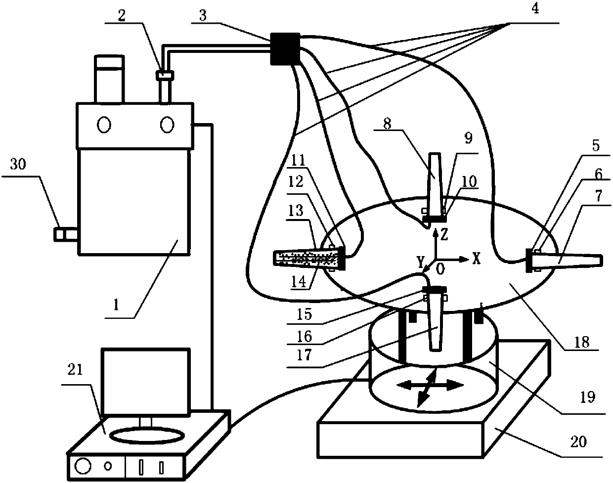 Laser processing drilling method of workpiece with complex cavity and auxiliary filling system