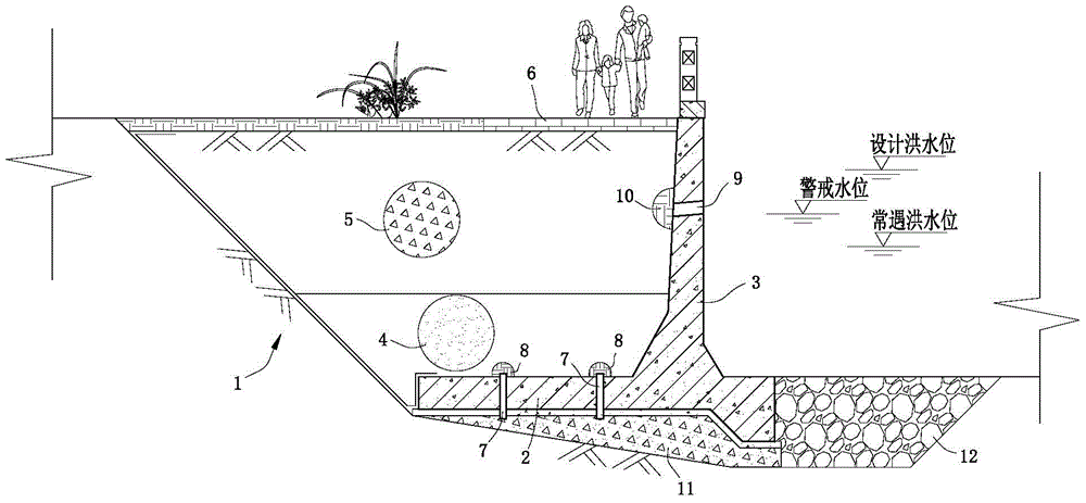 Fast-storage and slow-release sponge embankment structure of urban small watershed