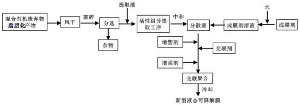 Liquid degradable mulching film produced by utilizing humus product as well as preparation method and application of liquid degradable mulching film