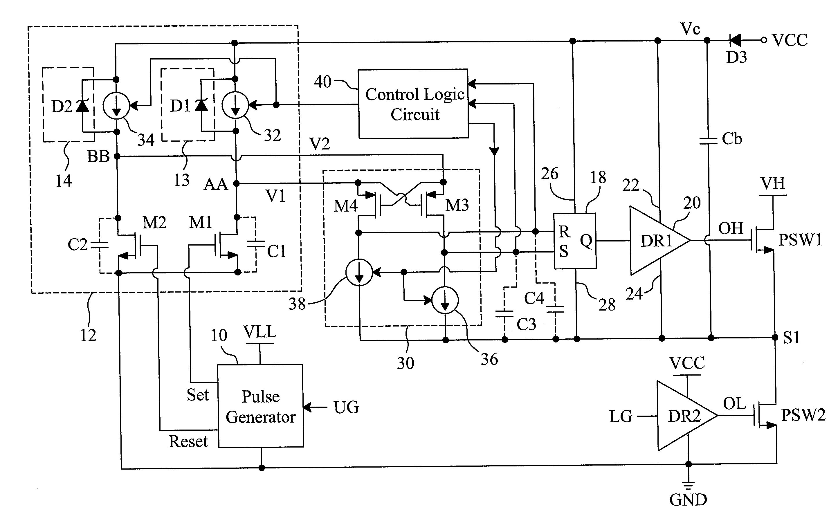 Configuration and method for improving noise immunity of a floating gate driver circuit