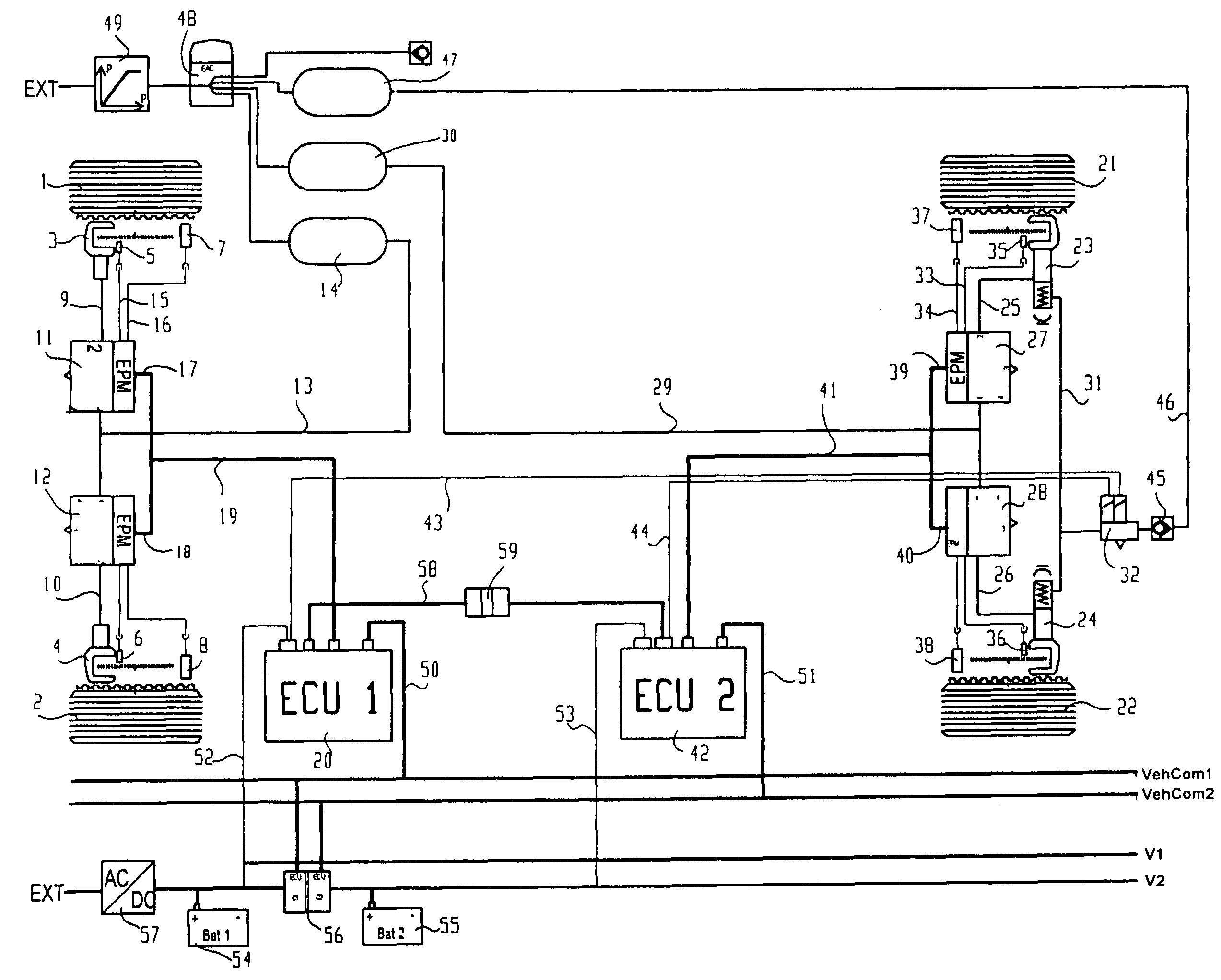 Braking system for vehicles, in particular utility vehicles, comprising at least two separate electronic braking control circuits