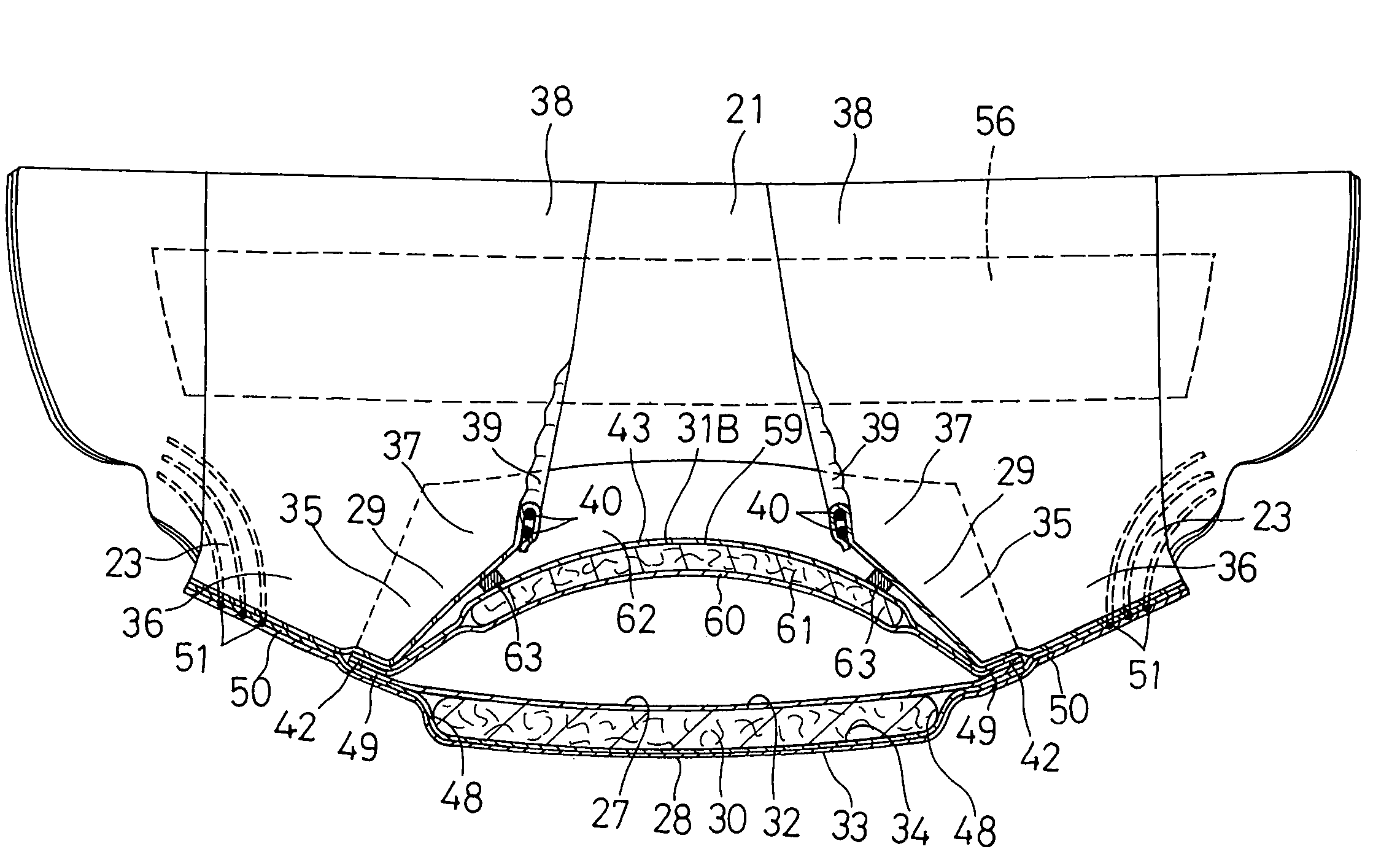 Disposable wearing article having a transverse partition