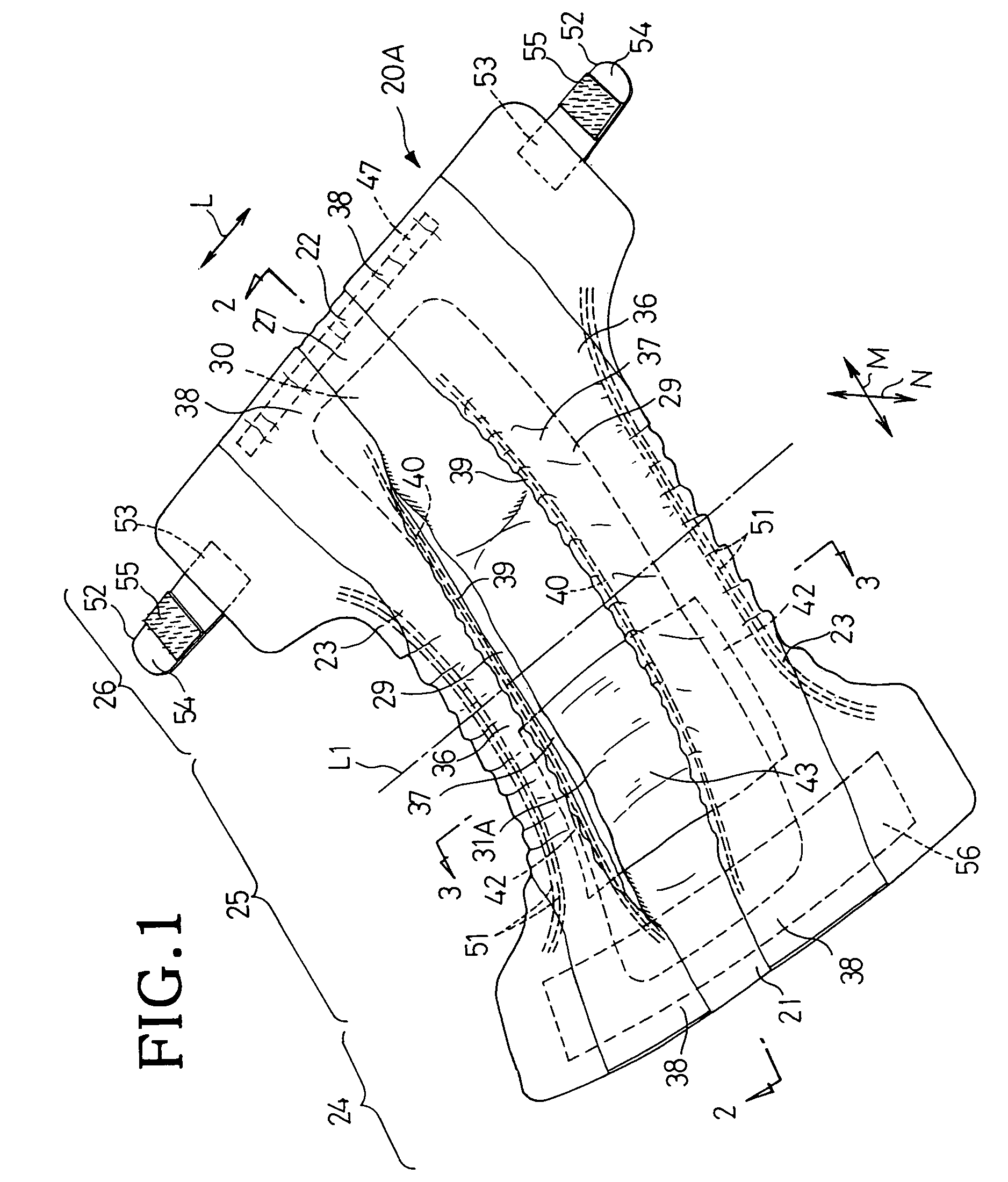 Disposable wearing article having a transverse partition