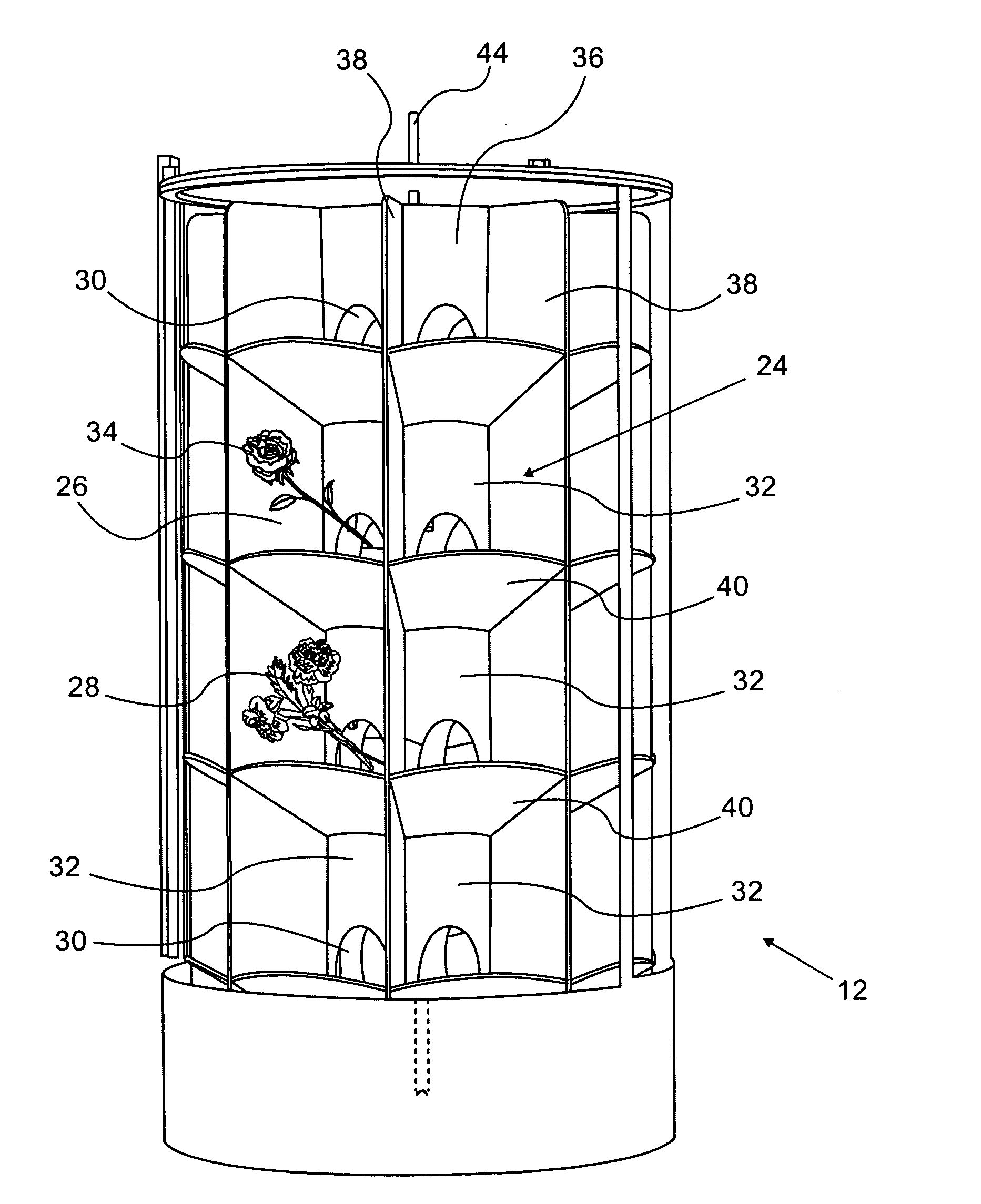 Device for displaying articles for sale, particularly flowers