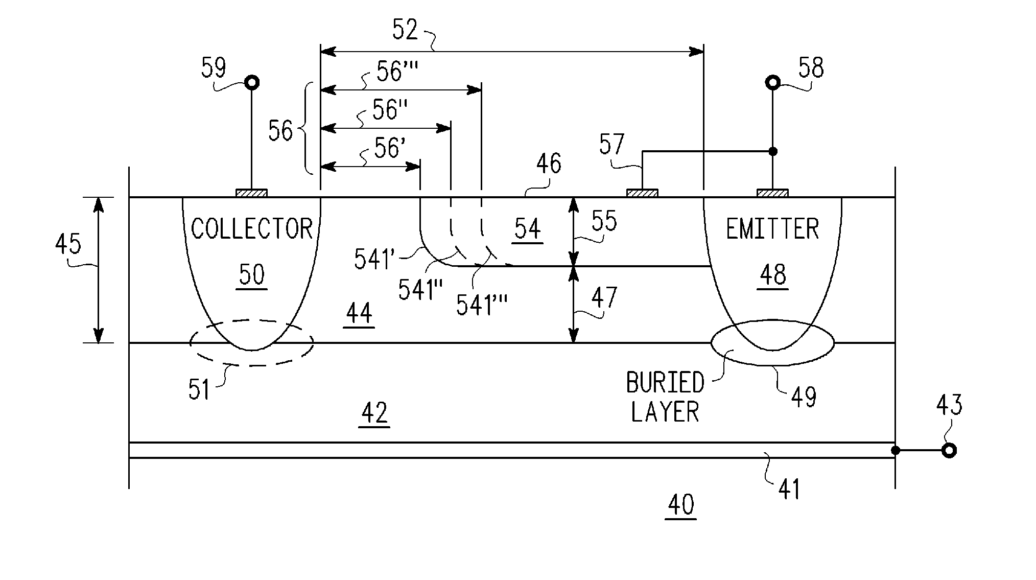 Buried asymmetric junction ESD protection device