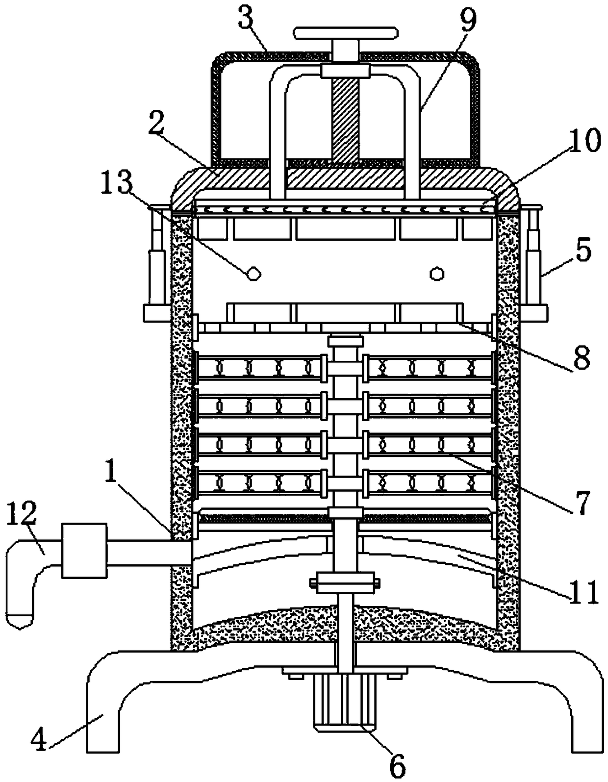 Household noodle soup raw material making device based on torque friction action