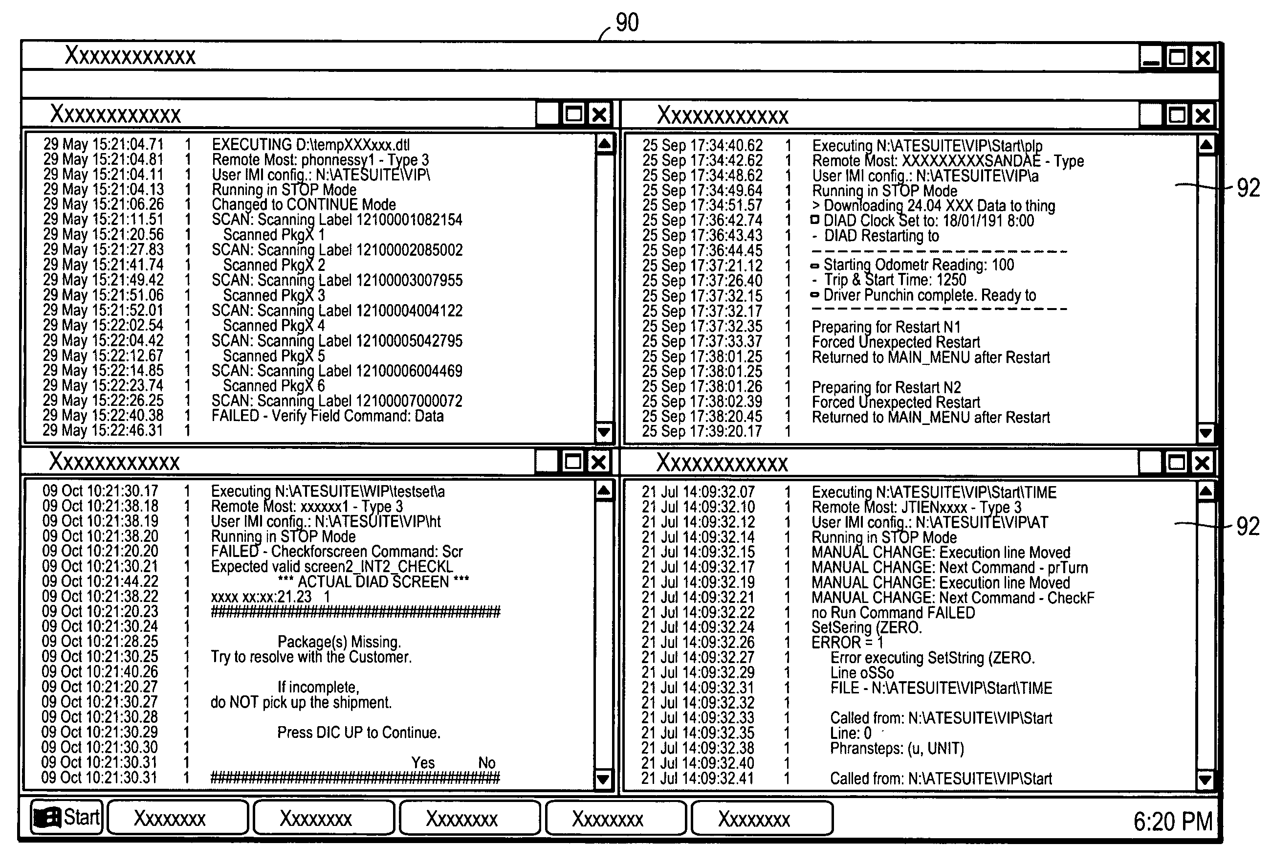 Automated test system for testing an application running in a windows-based environment and related methods