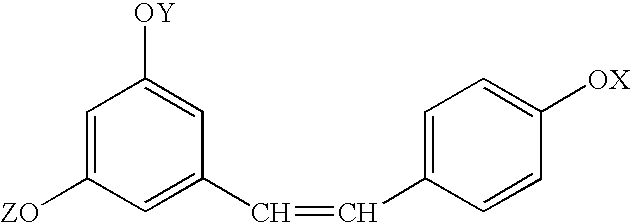 Anhydrous Cosmetic Compositions Containing Resveratrol Derivatives