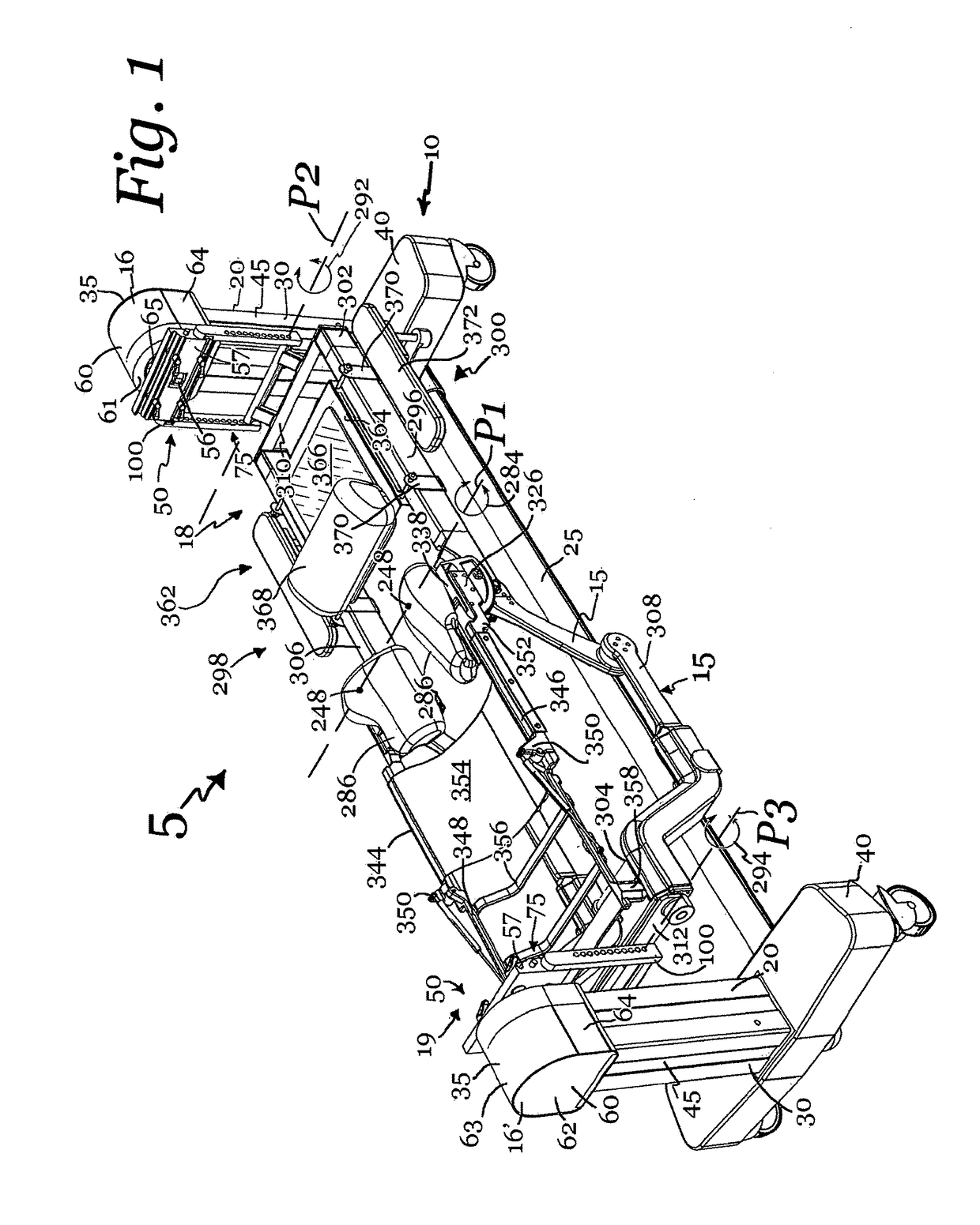 Patient positioning support apparatus with virtual pivot-shift pelvic pads, upper body stabilization and fail-safe table attachment mechanism