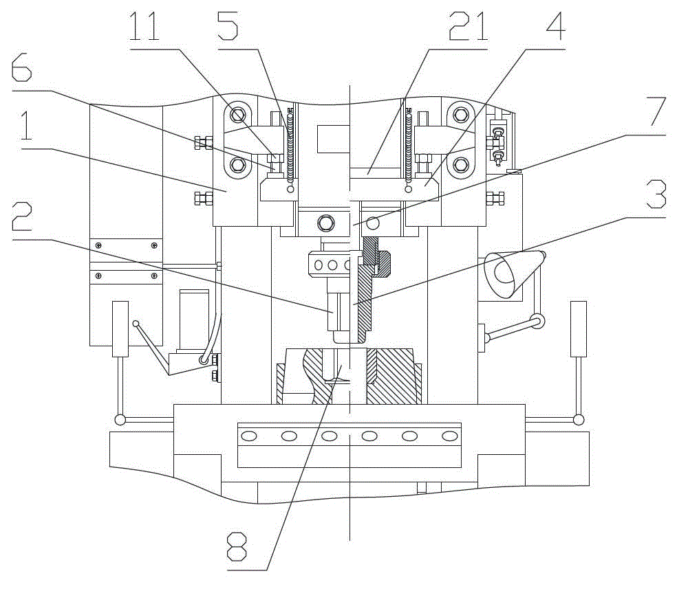 Material hitting device for red punching mould