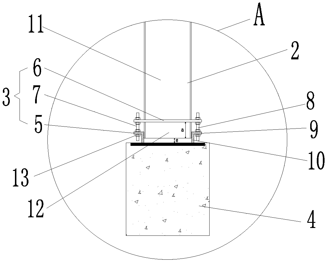 Column base structure of large-span steel structure trestle