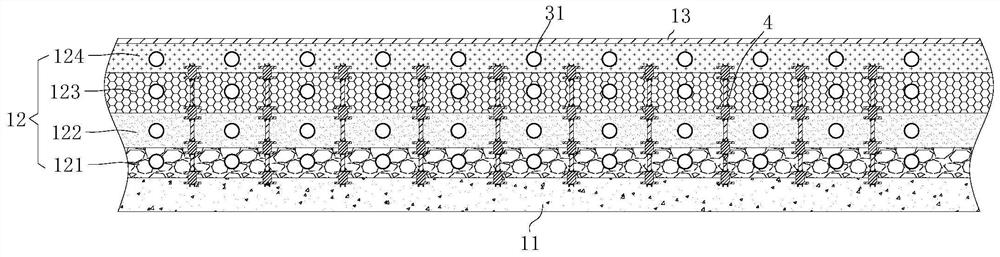 Colored concrete garden road with water permeability and construction method thereof