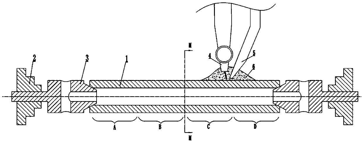 Surface surfacing welding process of crystallizer foot roll and workpiece clamping tool