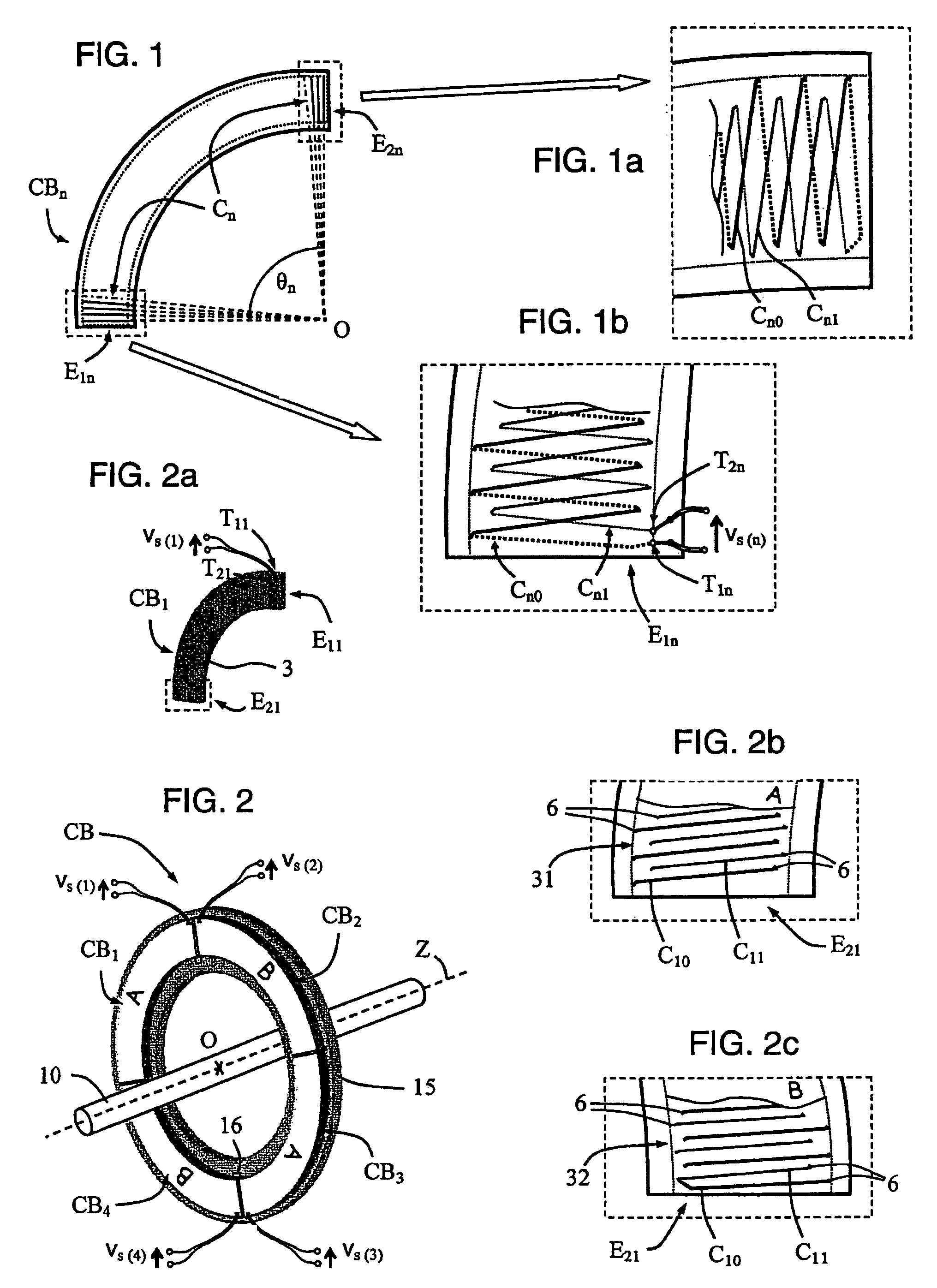 Current transformer with rogowski type windings, comprising an association of partial circuits forming a complete circuit