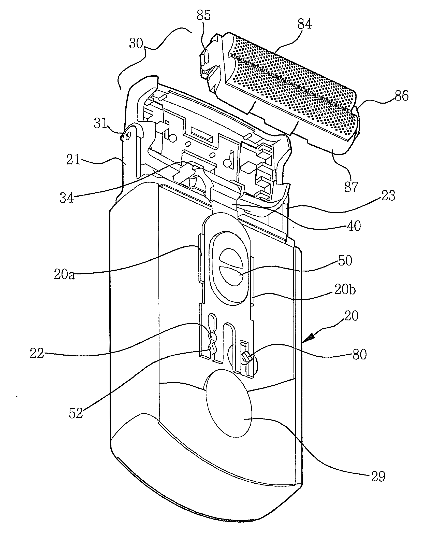 Head tilting device of electric shaver