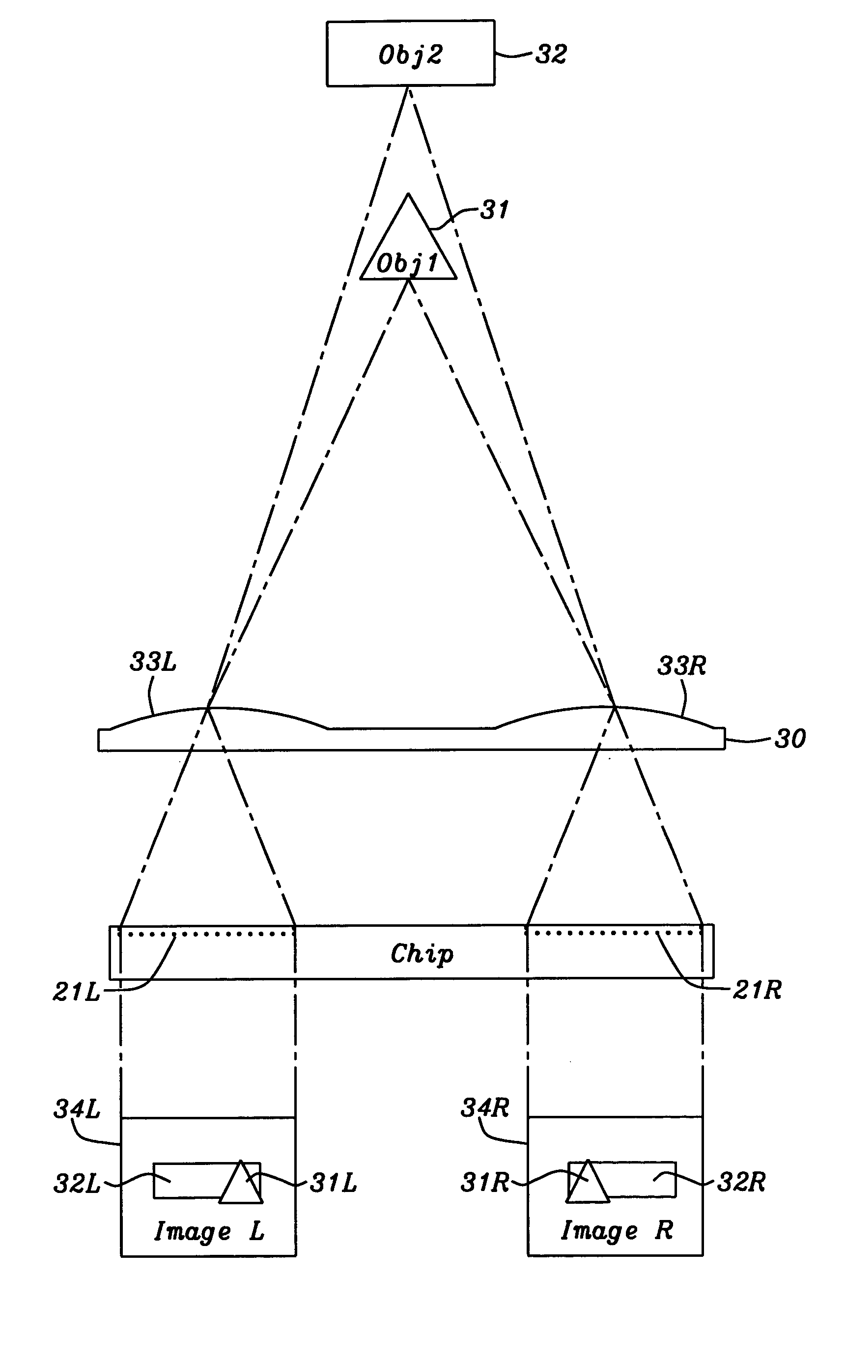 Single chip stereo imaging system with dual array design