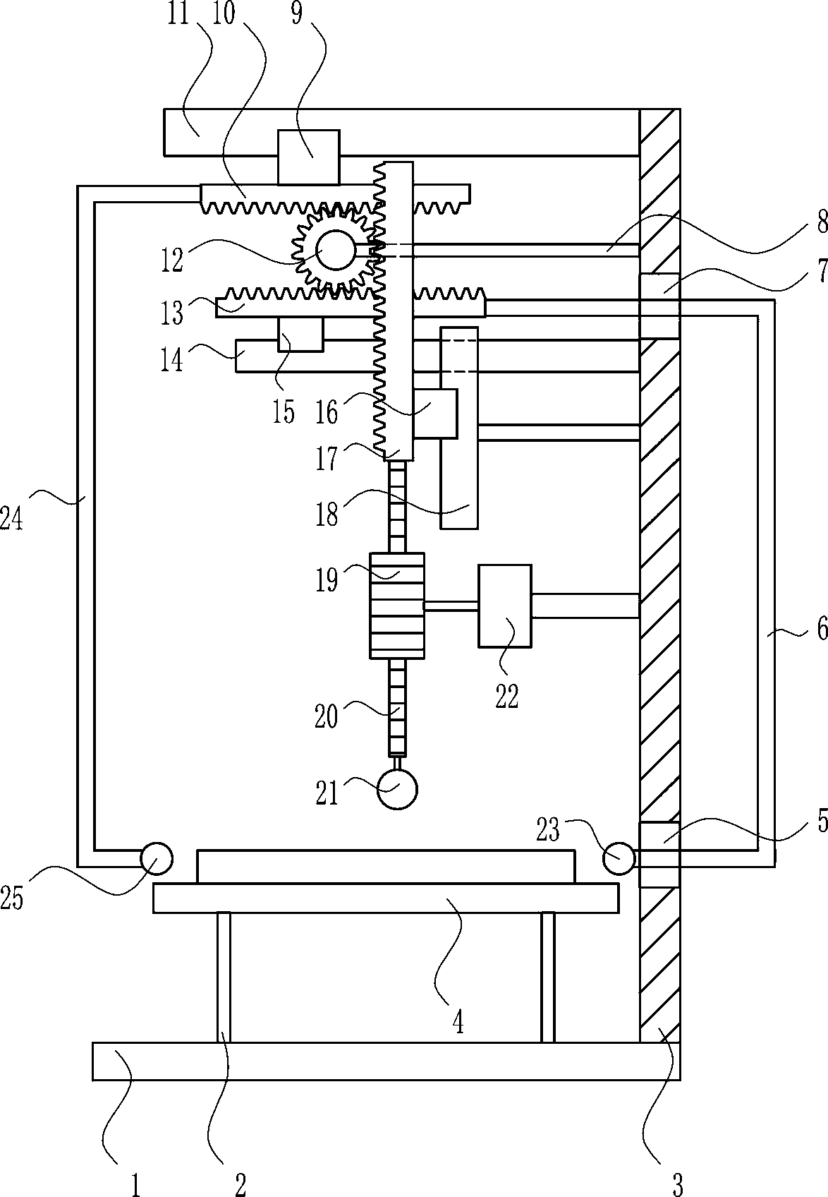 A metal bar hardness testing device