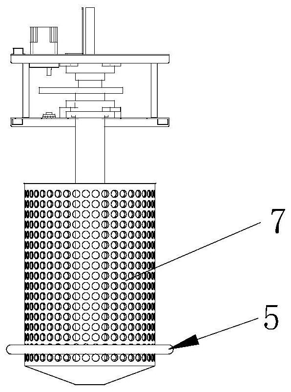 Pool type water treatment device and system with rotary filter element and external liquid pump