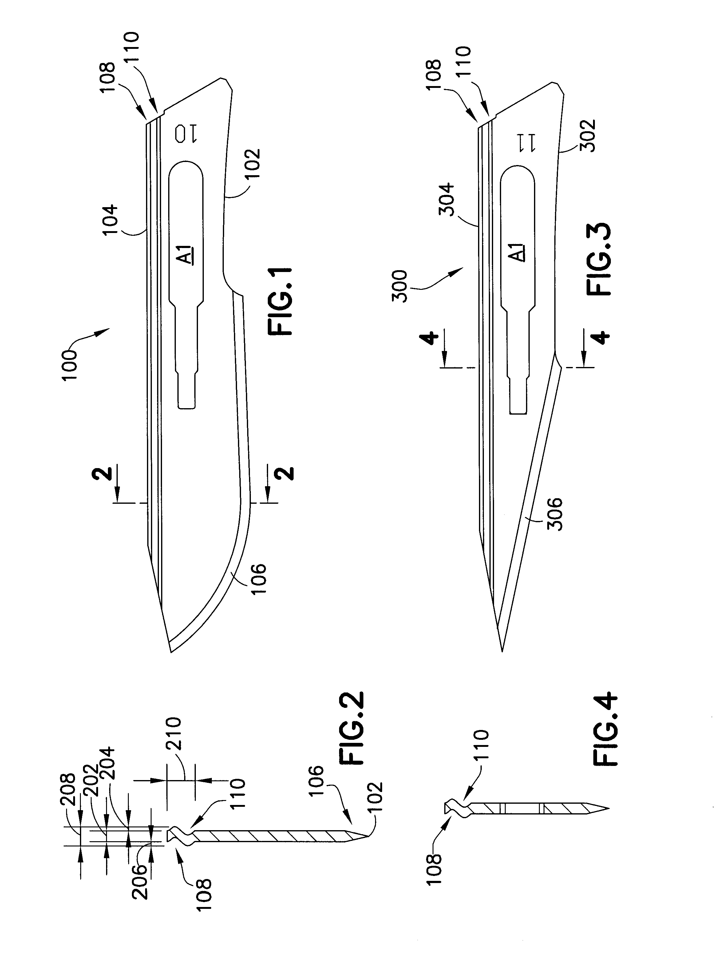 Scalpel blade having dual indentations on back edge