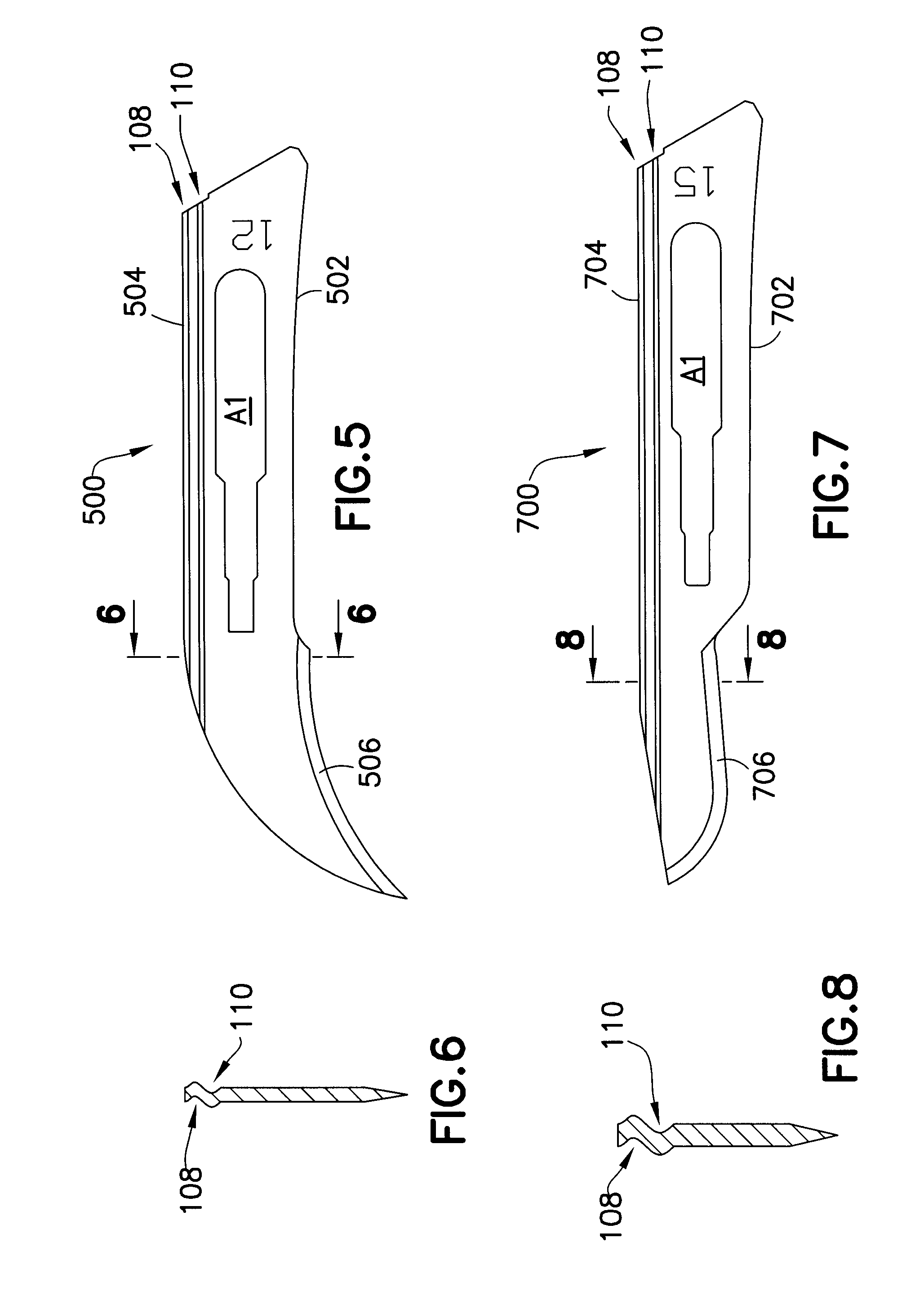 Scalpel blade having dual indentations on back edge