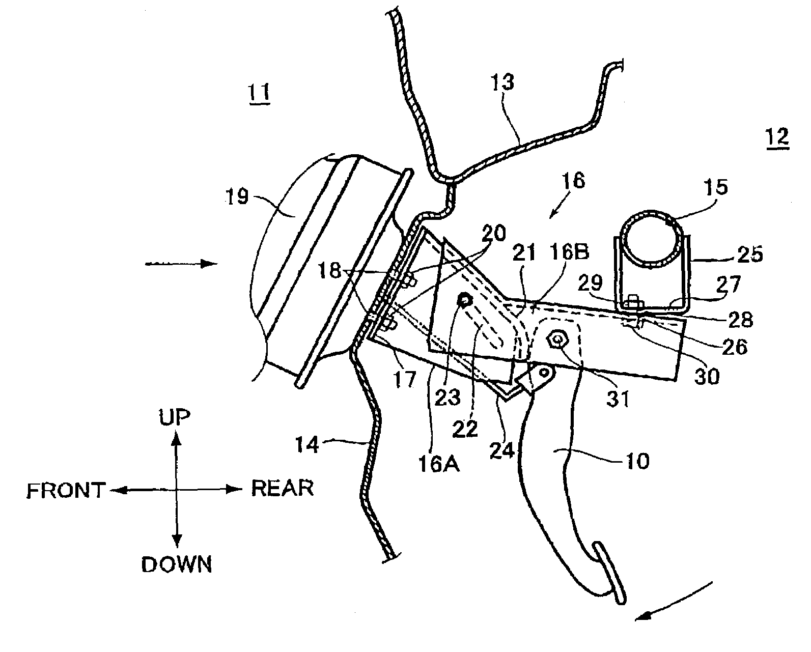 Pedal support structure for a vehicle