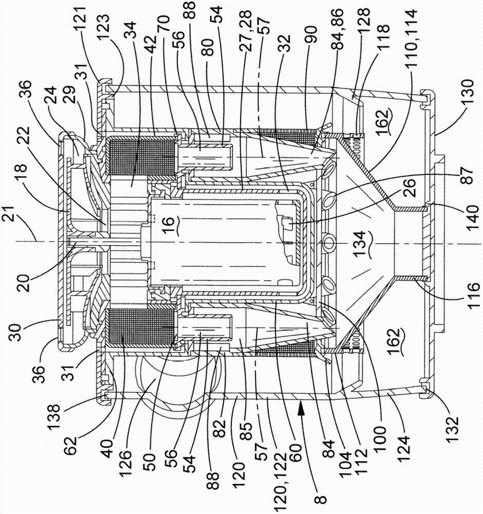 Structure for motor, fan and cyclonic separation apparatus