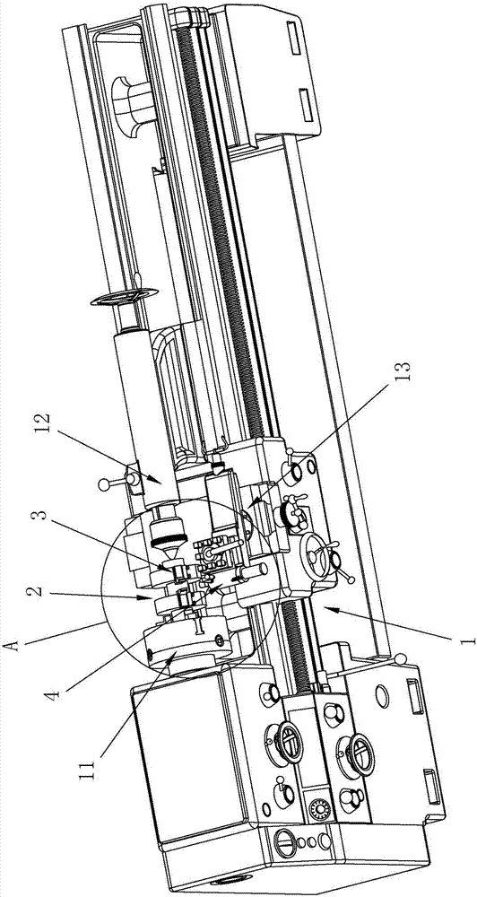 Square head cutting machining device for shaft part and square head machining method for shaft part