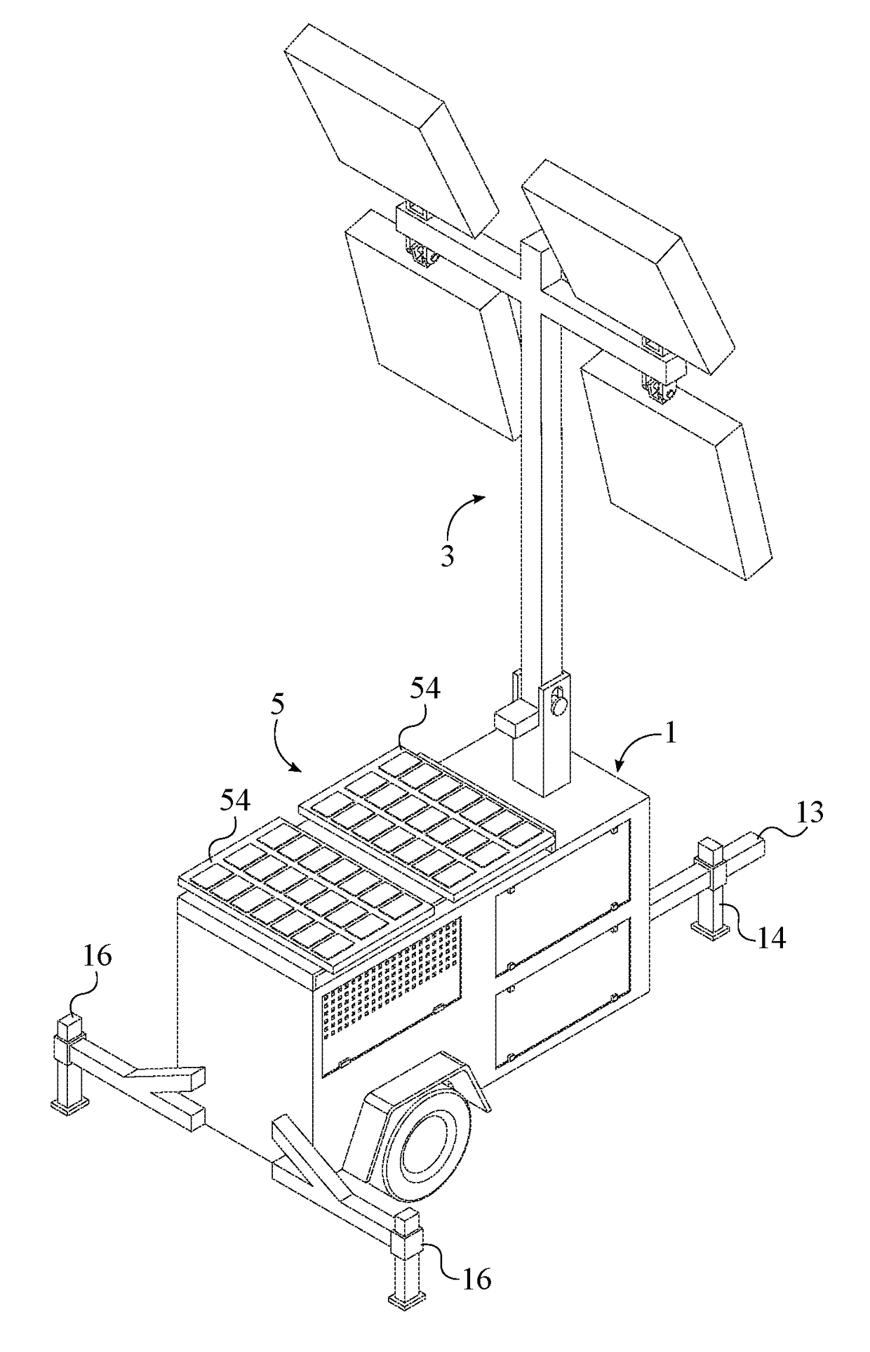 Solar and fuel powered portable light tower