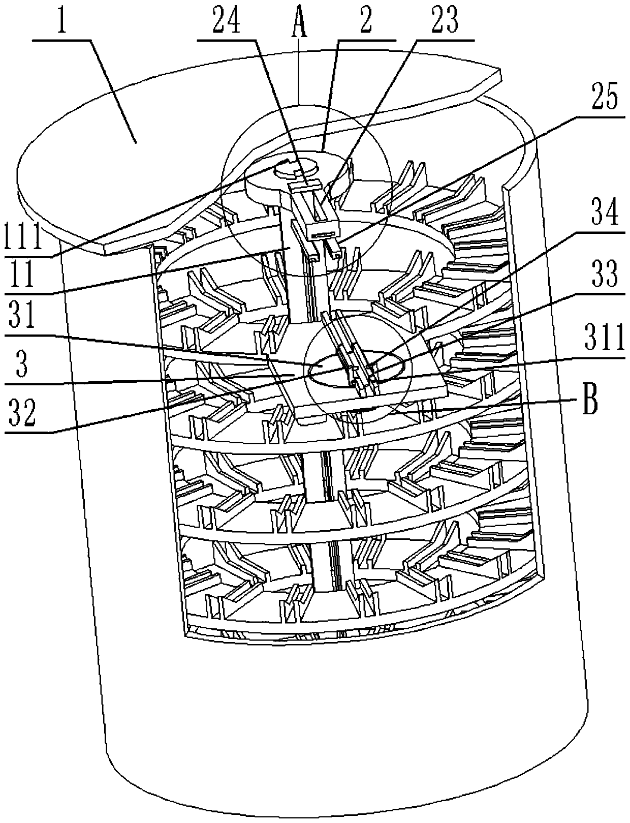 Core assembly of intelligent stereo parking garage based on Internet