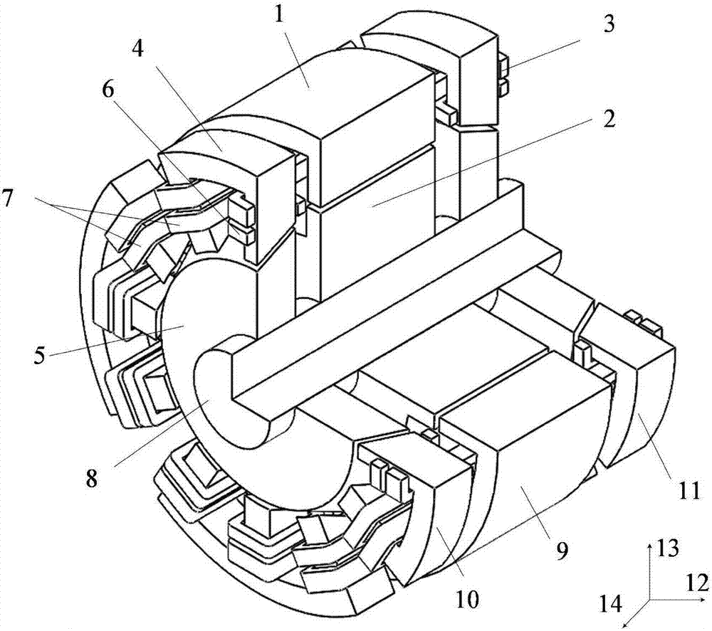 Taper magnetic bearing switch reluctance motor and control method thereof