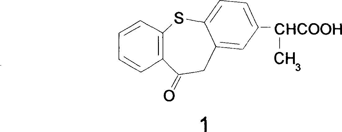 Preparing process of 2-(10-oxy-10,11-dihydrodibenz [b,f]-thiotropilium-2-yl) propionic acid