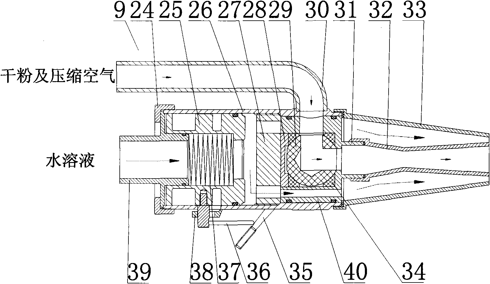 Fixed type composite jet extinguishing device