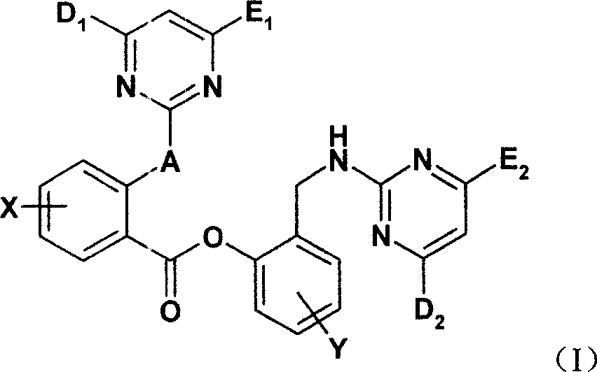 2-pyrimidine oxy-benzoic acid [2-(pyrimidine amino methyl)]benester compound, its preparation and use thereof