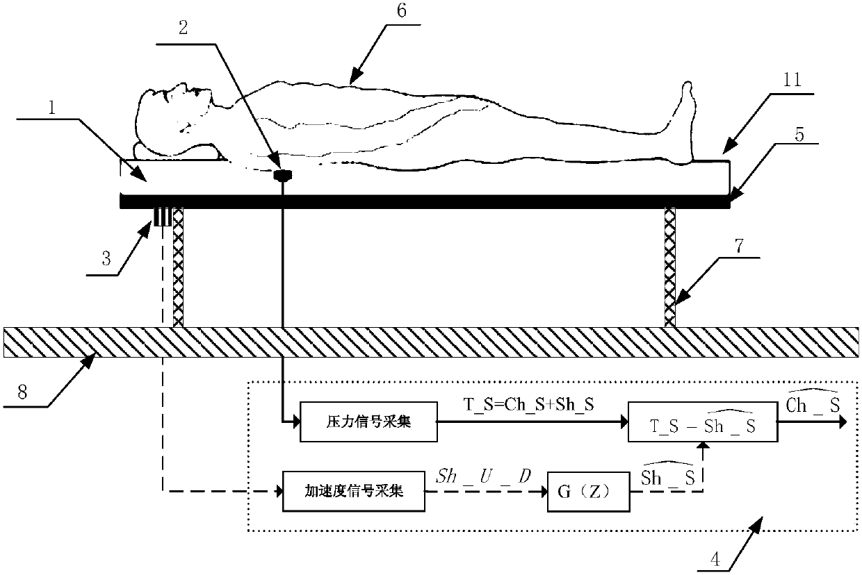 Device and method for detecting chest motion signal under action of ship heave motion