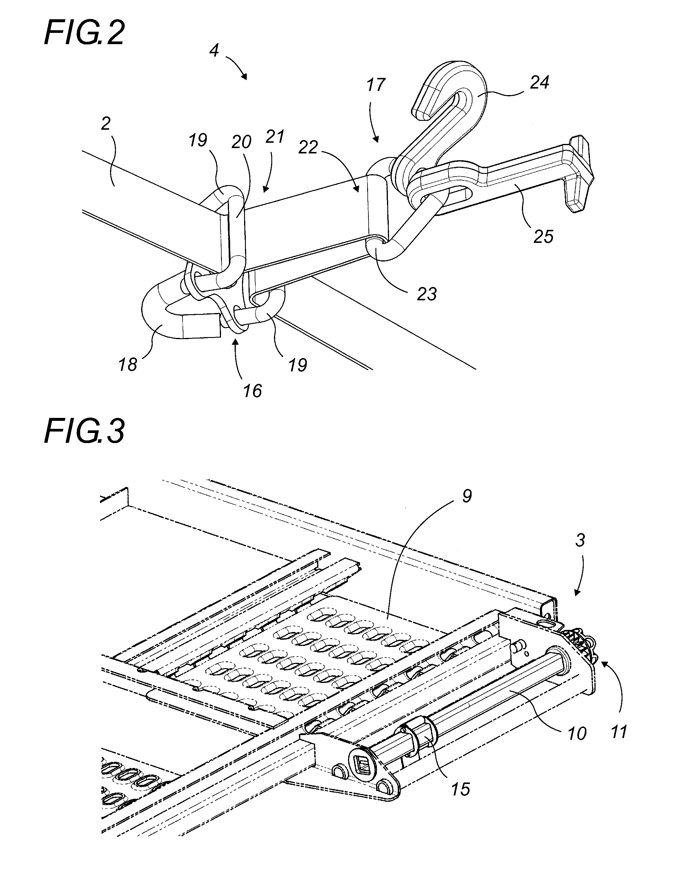 Device for stowing a road vehicle on a bearing plane so that it can be transported by another vehicle