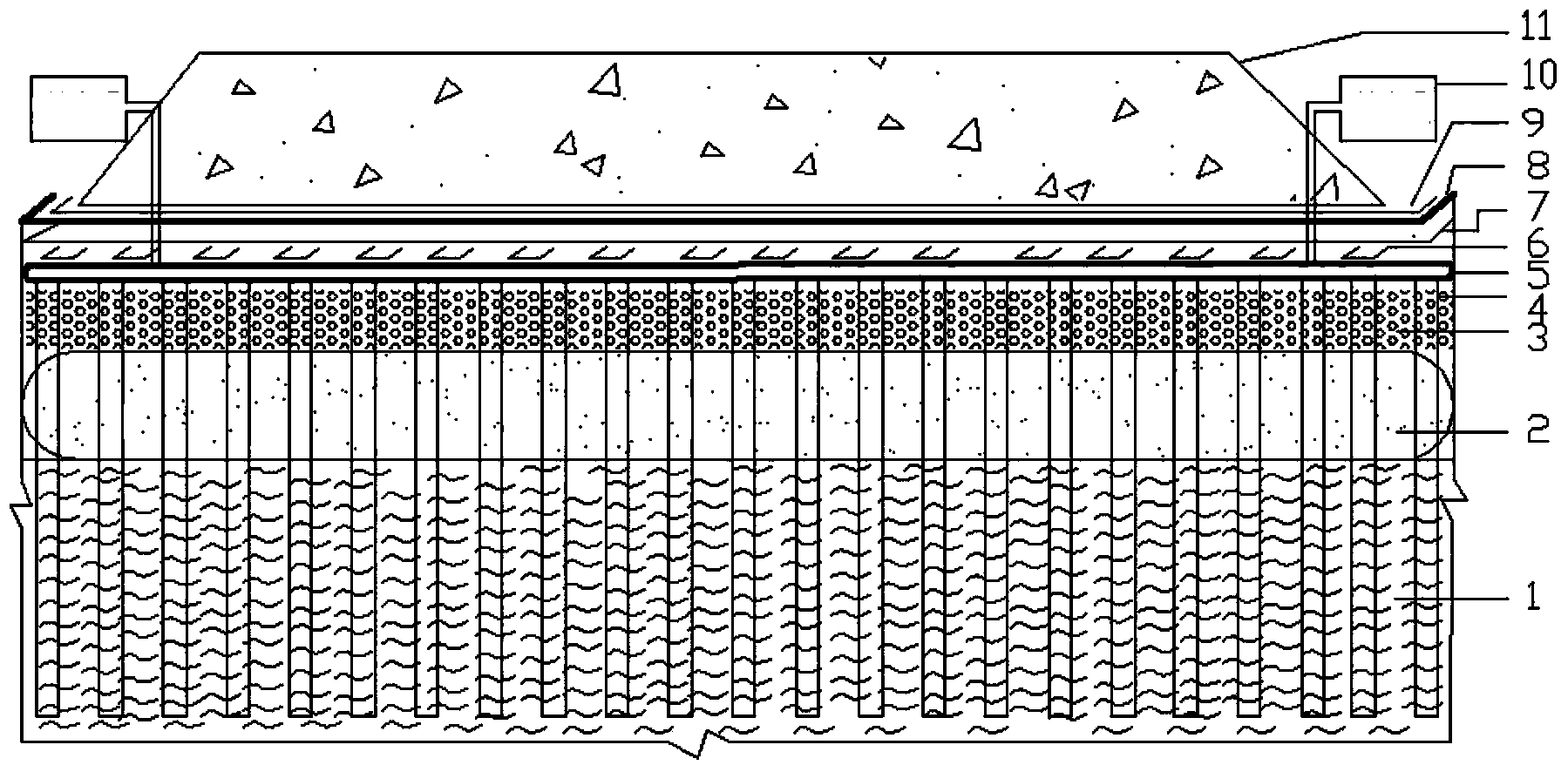 Method of stabilizing soft foundation through deep processing of bagged sand bed in freezing environment