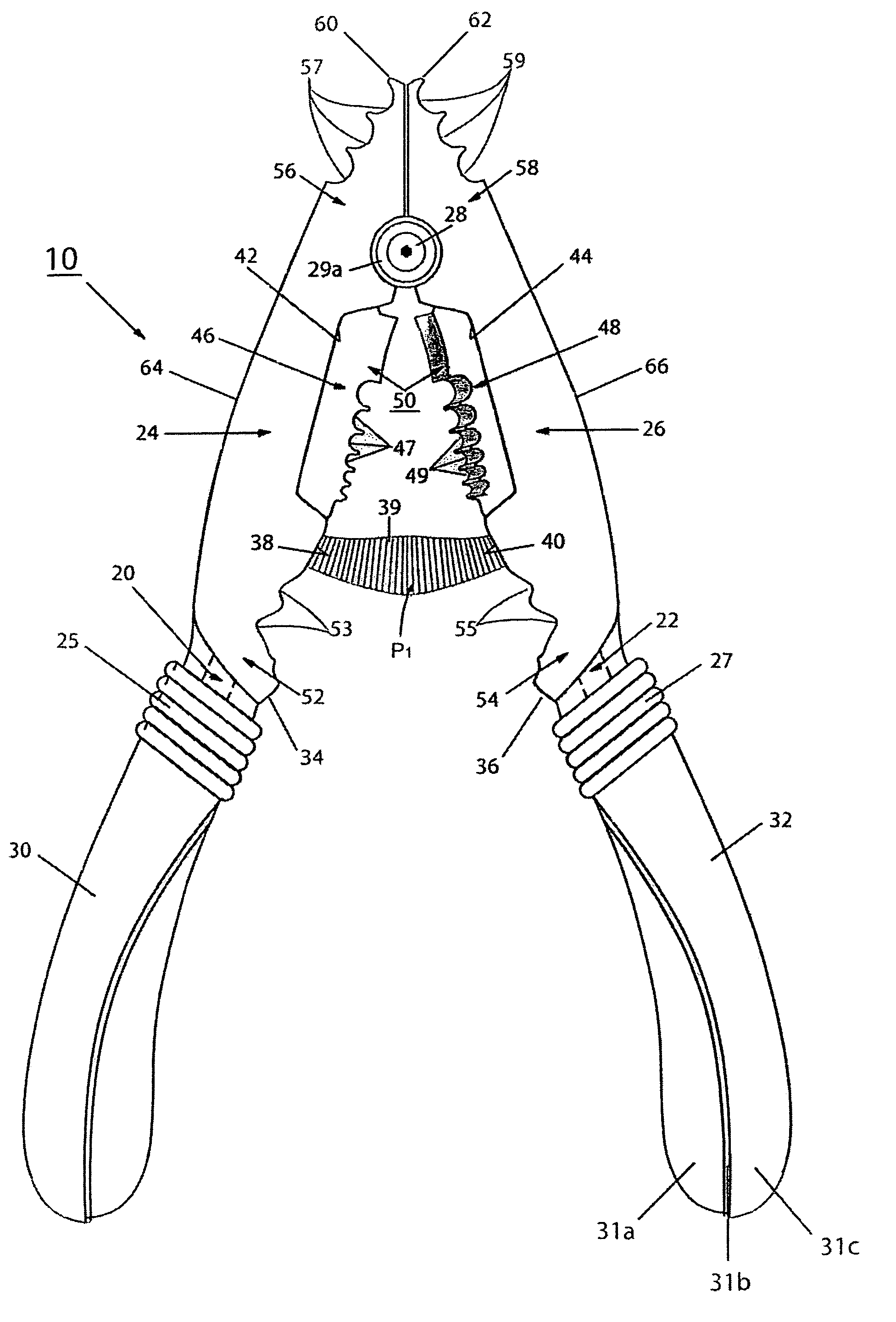 Chain pliers with wire stripper