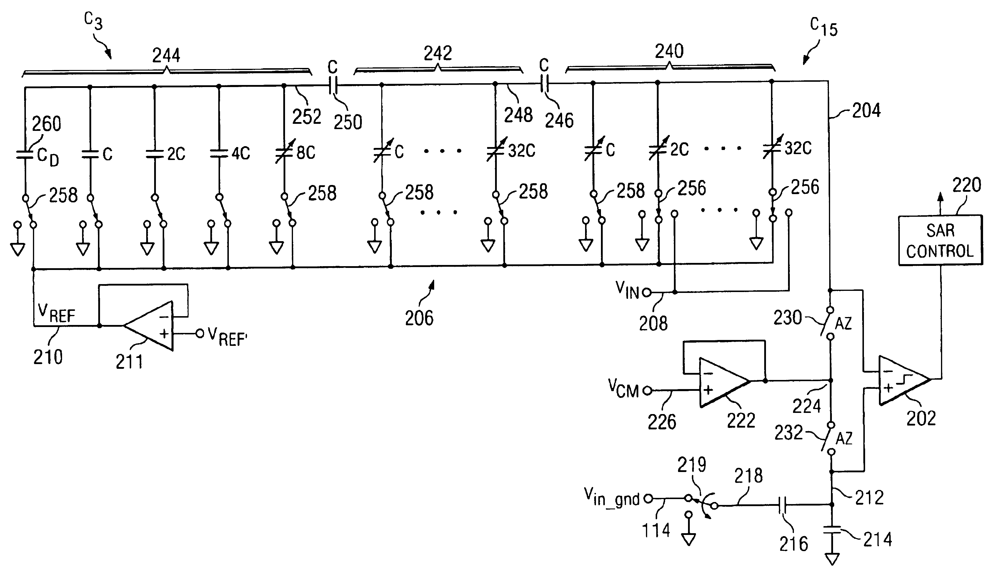 High speed comparator with blocking switches for SAR convertor