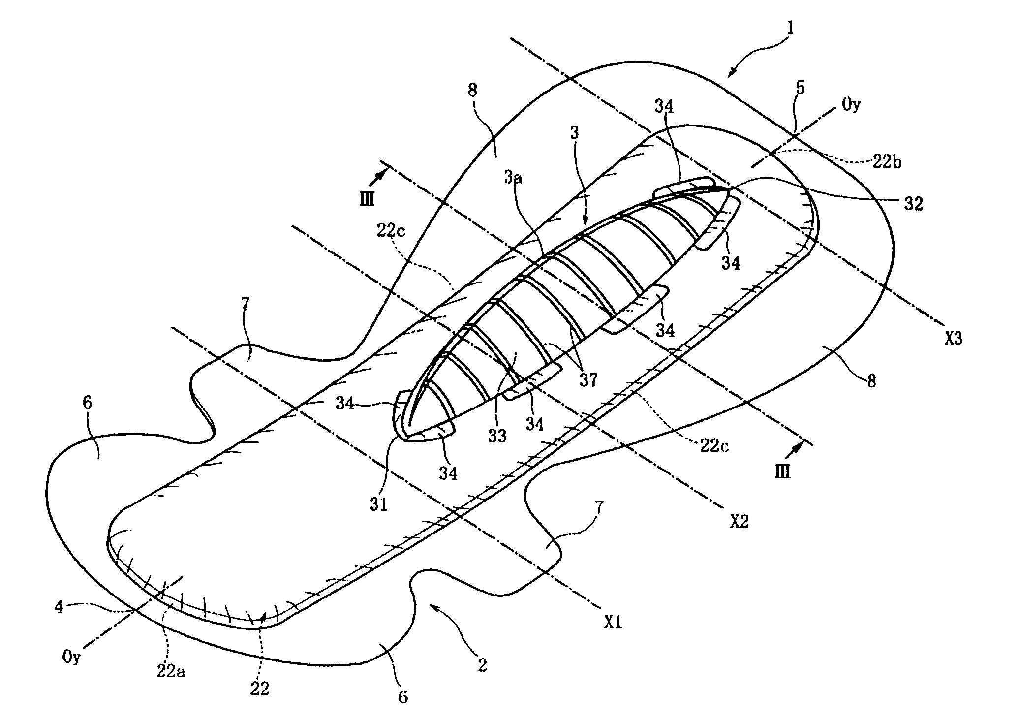 Sanitary napkin having three-dimensional structure in intergluteal cleft-facing region