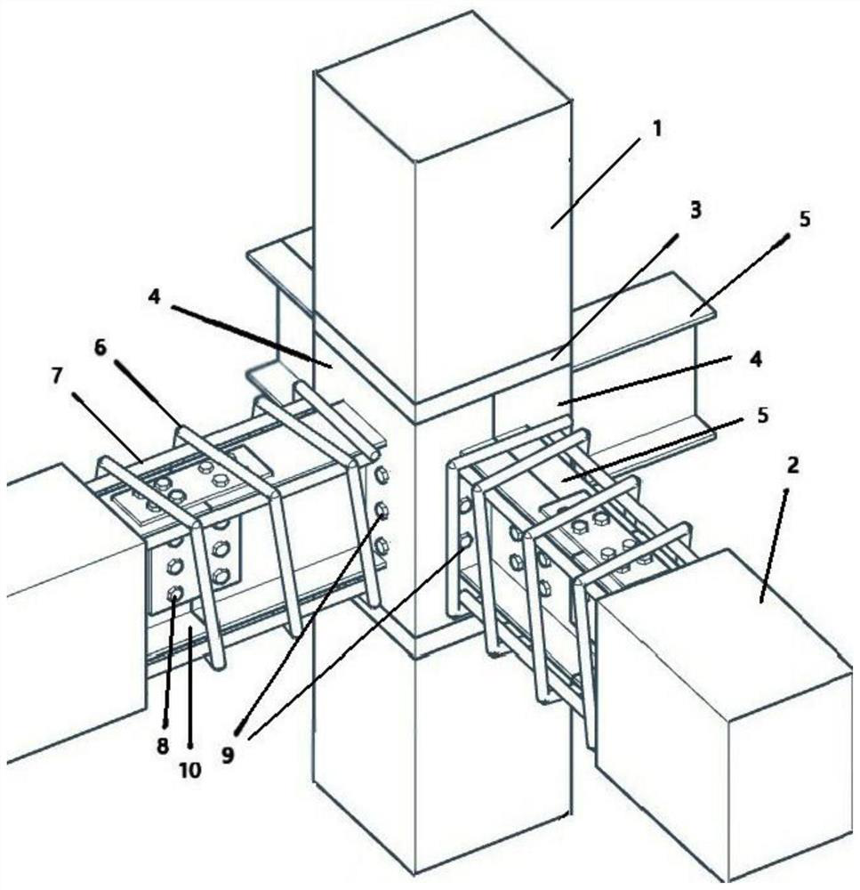 Fabricated steel reinforced concrete column-steel reinforced concrete beam joint with inner and outer steel sleeves