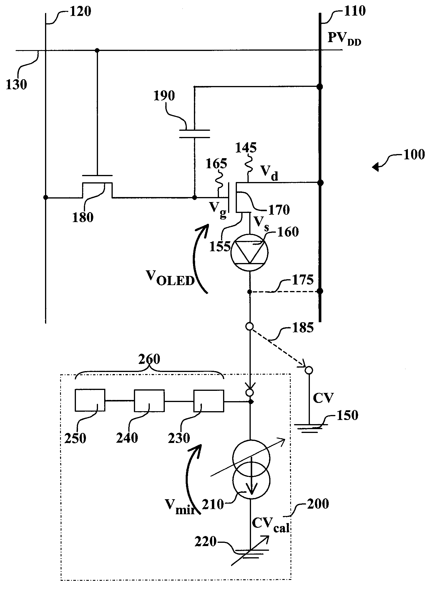 Active matrix display compensating method